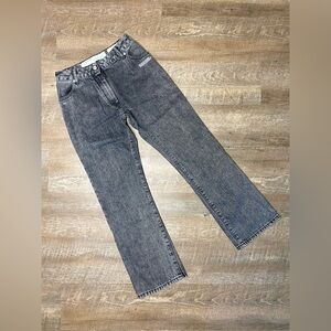 OFF-WHITE c/o Virgil Abloh Cropped Black Mid-Rise Slim Flare Leg Denim Jeans EUC